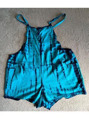 Torrid Teal Tie Dye Linen Blend Shortall Romper Size 2 NWT